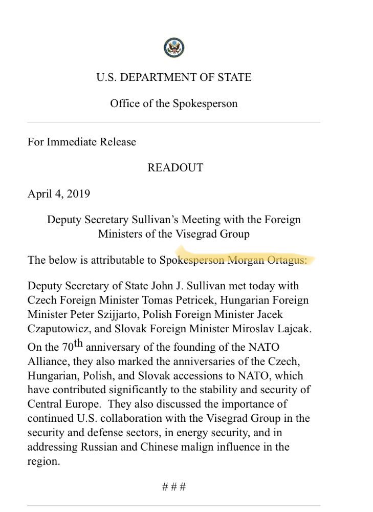 Deputy Sec. Sulivan met with foreign ministers of the Visegrad Group