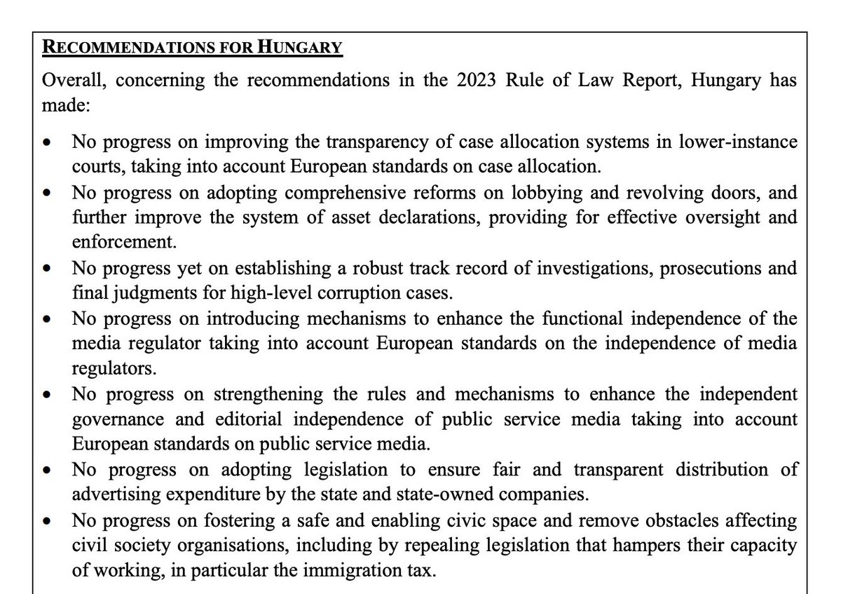 Verdict by the EU-Commission on Hungary in this years 'rule of law report': No progress.