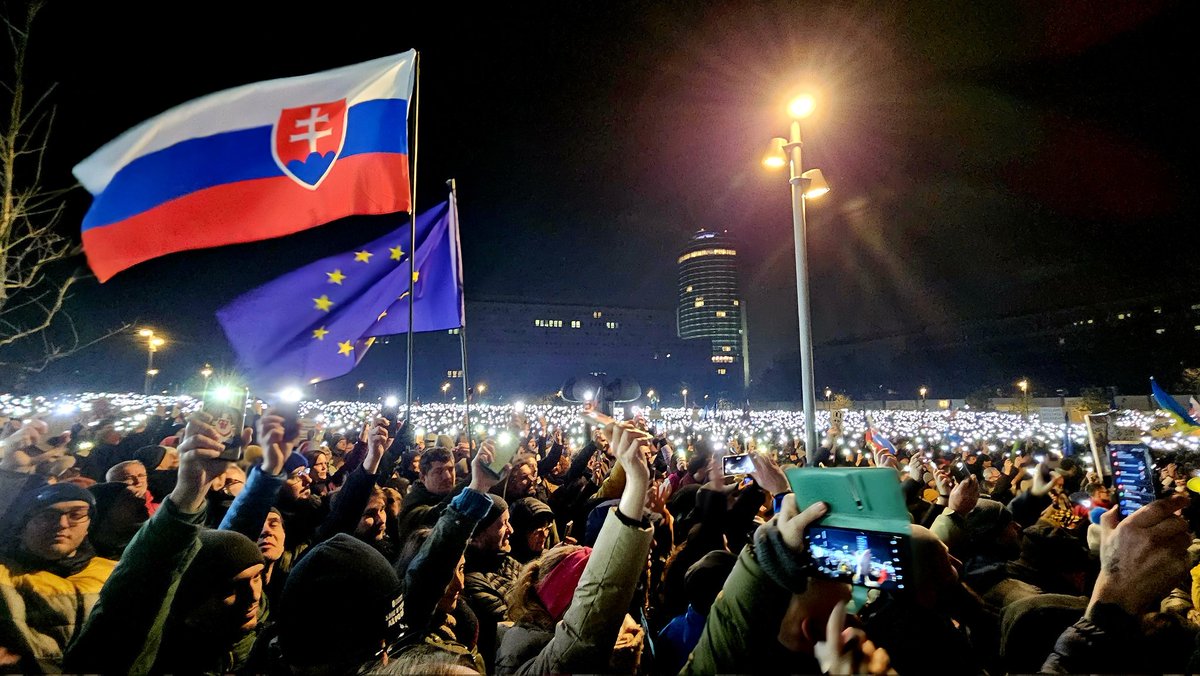 Slovakia is Europe. Civil protest against the government of Robert Fico and against cooperation with Putin's Russia. Freedom Square, Bratislava, Slovakia, 24.1