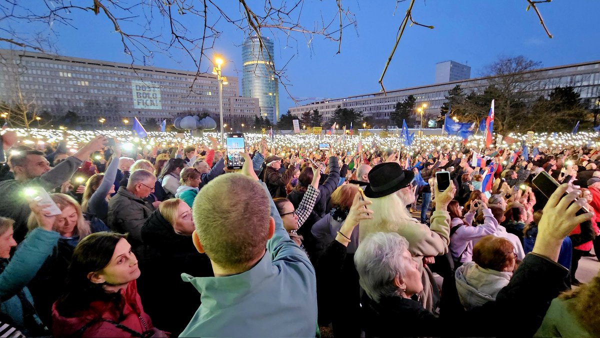 Slovakia is Europe. Civil protest against the government of PM Robert Fico and against cooperation with Putin's Russia. Freedom Square, Bratislava, Slovakia, 7.3