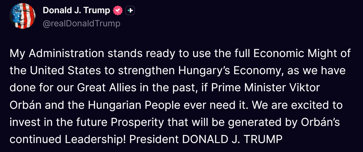 Trump says U.S. stands ready to use its 'full economic might' to strengthen Hungary's economy under Orbán's leadership