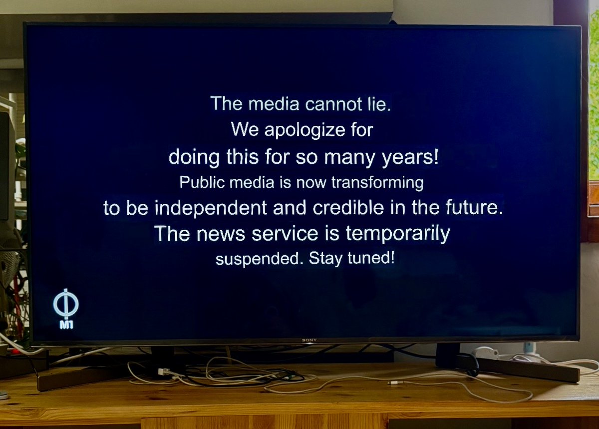 Hungary's state propaganda media went off air as Péter Magyar's government appointed temporary leadership. Orbán-era propagandists were fired, and M1, the main news channel, is now airing an apology for lying for 15 years